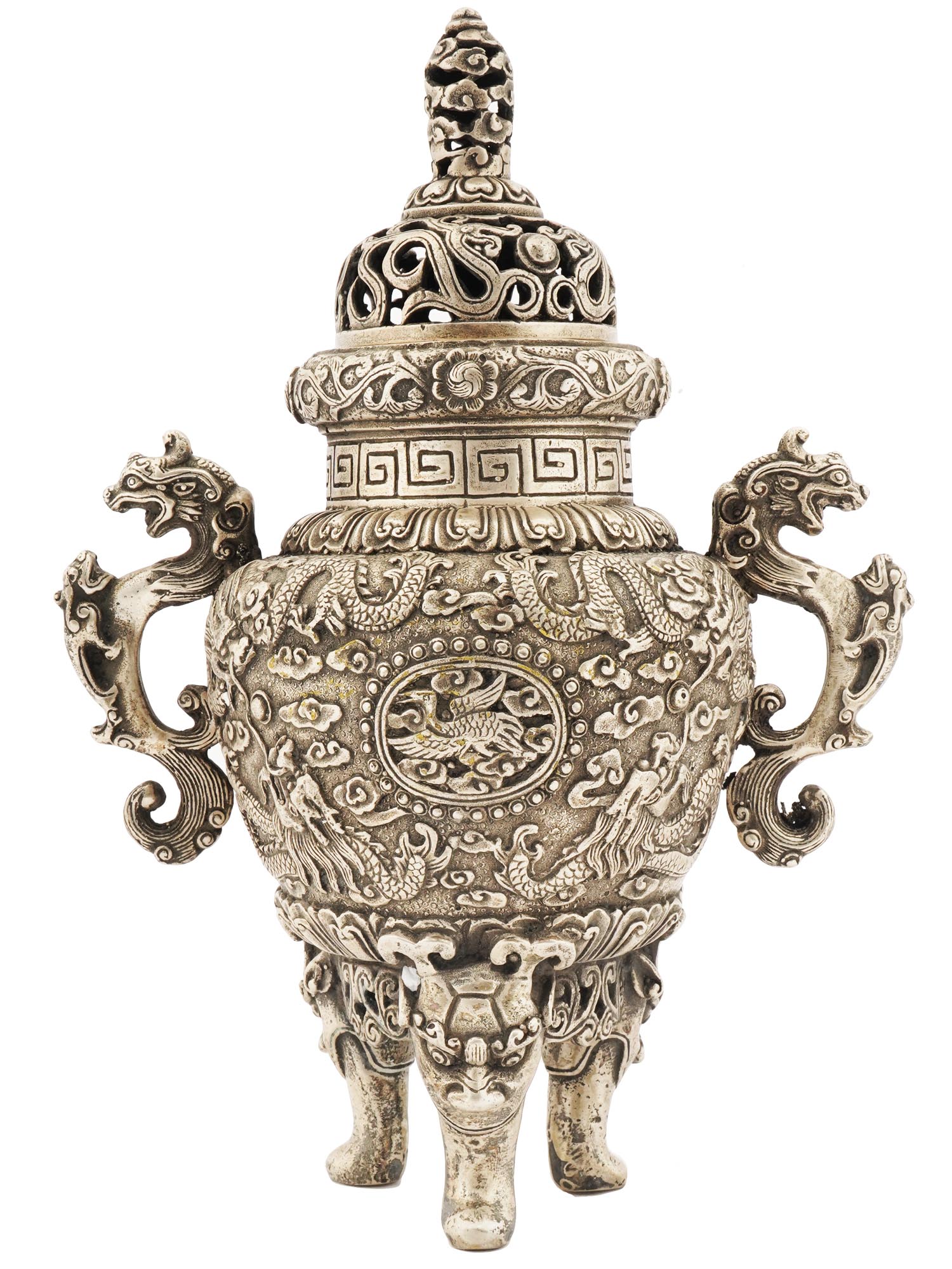 ANTIQUE CHINESE QING SILVER-PLATED BRONZE CENSER PIC-0